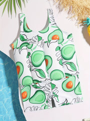 Baby Girls Avocado Print Swimsuit Sleeveless & Adjustable