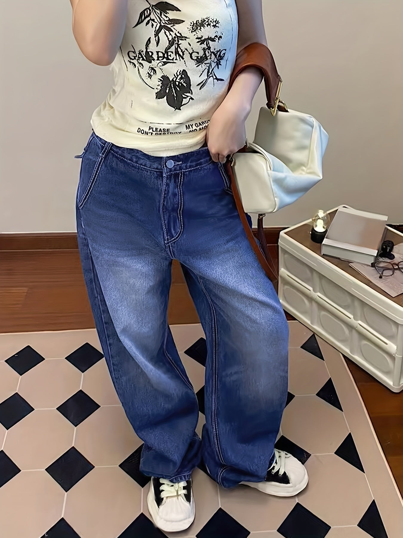 High Waist Wide Leg Vintage 90s Jeans Women Loose Wash Denim Trousers