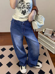 High Waist Wide Leg Vintage 90s Jeans Women Loose Wash Denim Trousers