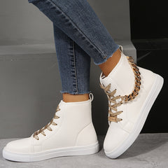 Women's High Top Skate Shoes with Chain Decor Lace Up Sneakers
