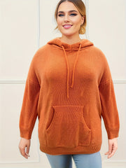 Plus Size Solid Hooded Drawstring Sweater With Pockets