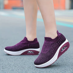 Women's Breathable Wedge Sneakers Slip On Outdoor Walking Shoes