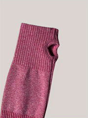 Yoga Set: Crop Top & Leggings, Thumb Hole, Half Zipper, Activewear