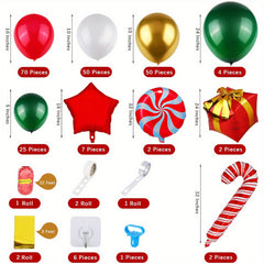 225pcs Christmas Balloon Garland Arch Kit - Candy, Cane, Latex, Star Balloons
