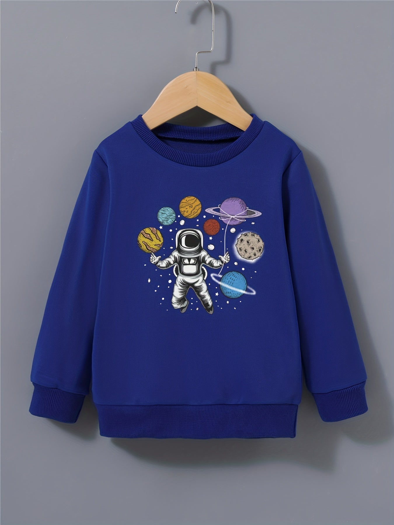 Boy's Astronaut Planets Sweatshirt Pullover Crew Neck Top