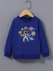 Boy's Astronaut Planets Sweatshirt Pullover Crew Neck Top