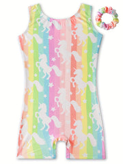 2pcs Unicorn Graphic Gymnastics Suit Hair Ring Set