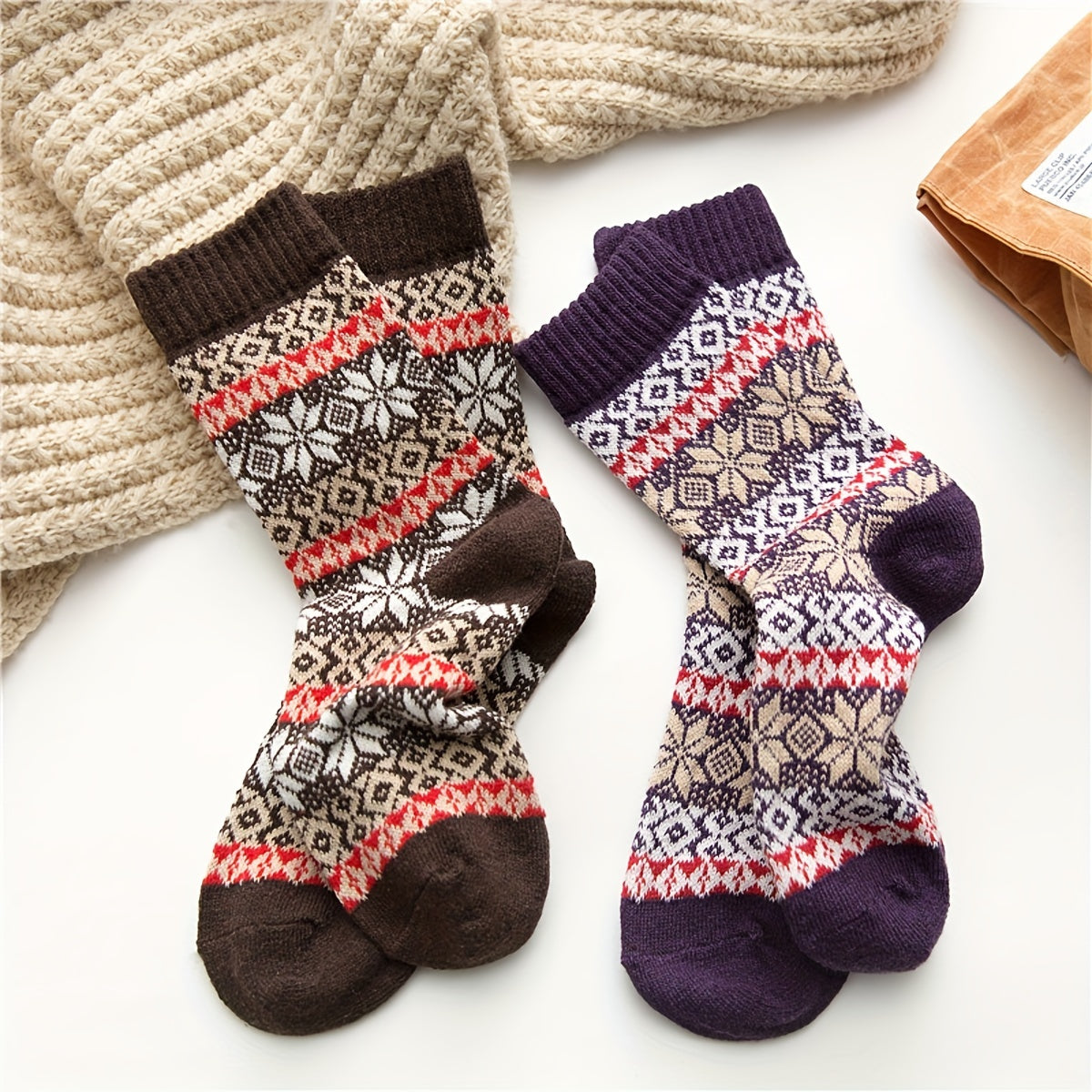 Men's Ethnic Striped Crew Socks Warm Thermal Breathable Casual Socks