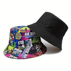 Nostalgic Tape Retro 80S Print Bucket Hat Spring Summer Outdoor Sun Hat