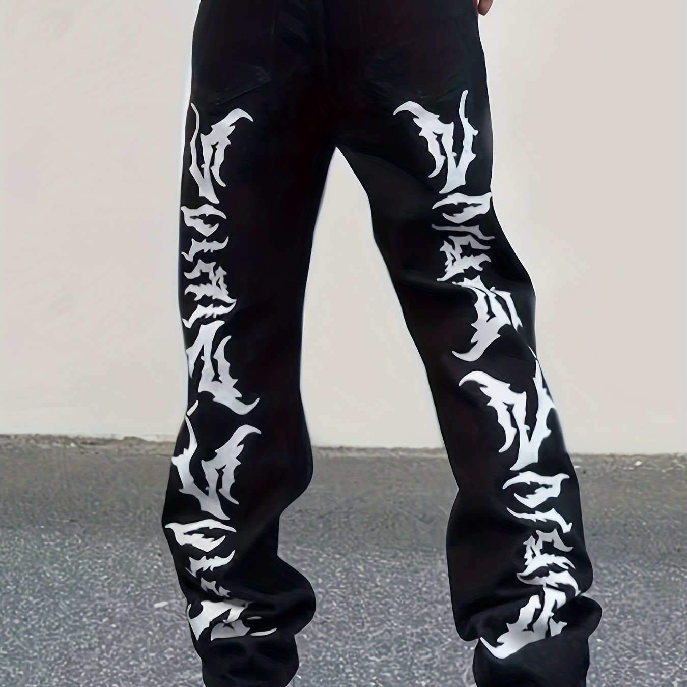 Hip Hop All Over Print Wide Straight Leg Jeans Men's Casual Denim Pants
