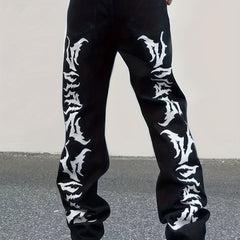 Hip Hop All Over Print Wide Straight Leg Jeans Men's Casual Denim Pants