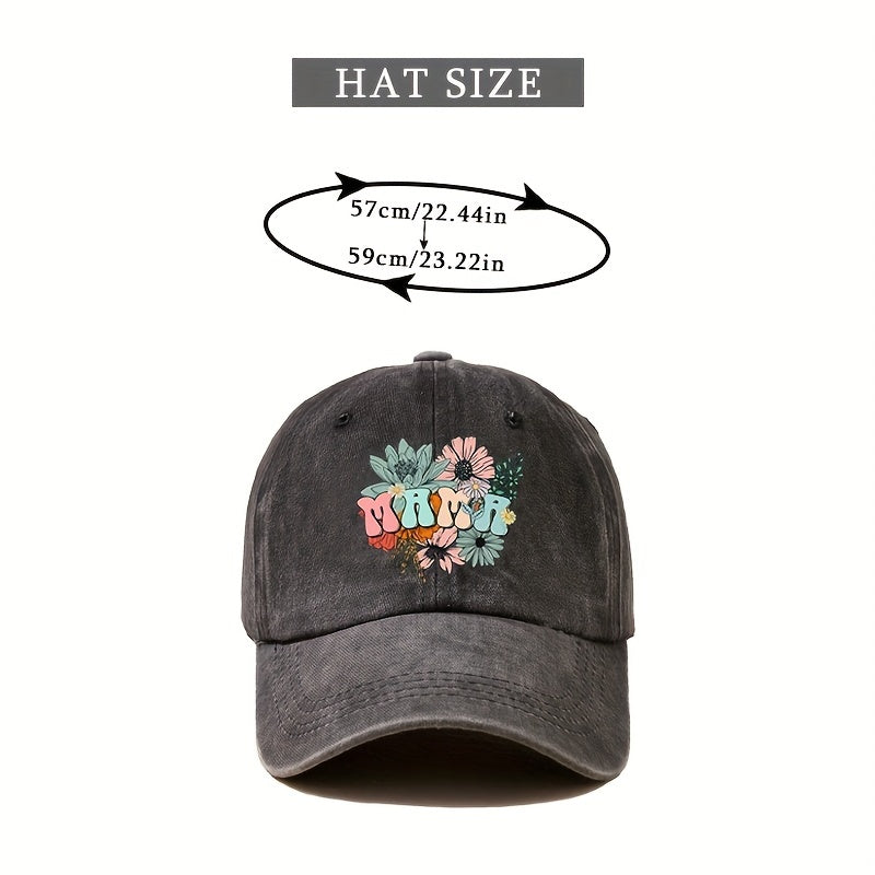 Flower Print Baseball Cap Washed Distressed Dad Hat Sun Hat for Women