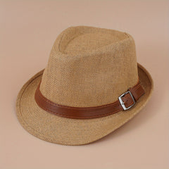 Belt Decor Crochet Fedora Cap Hollow Straw Sun Hat