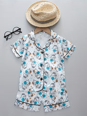Boys Dino Print Pajamas Set Short Sleeves Bottoms Cozy Casual Homewear