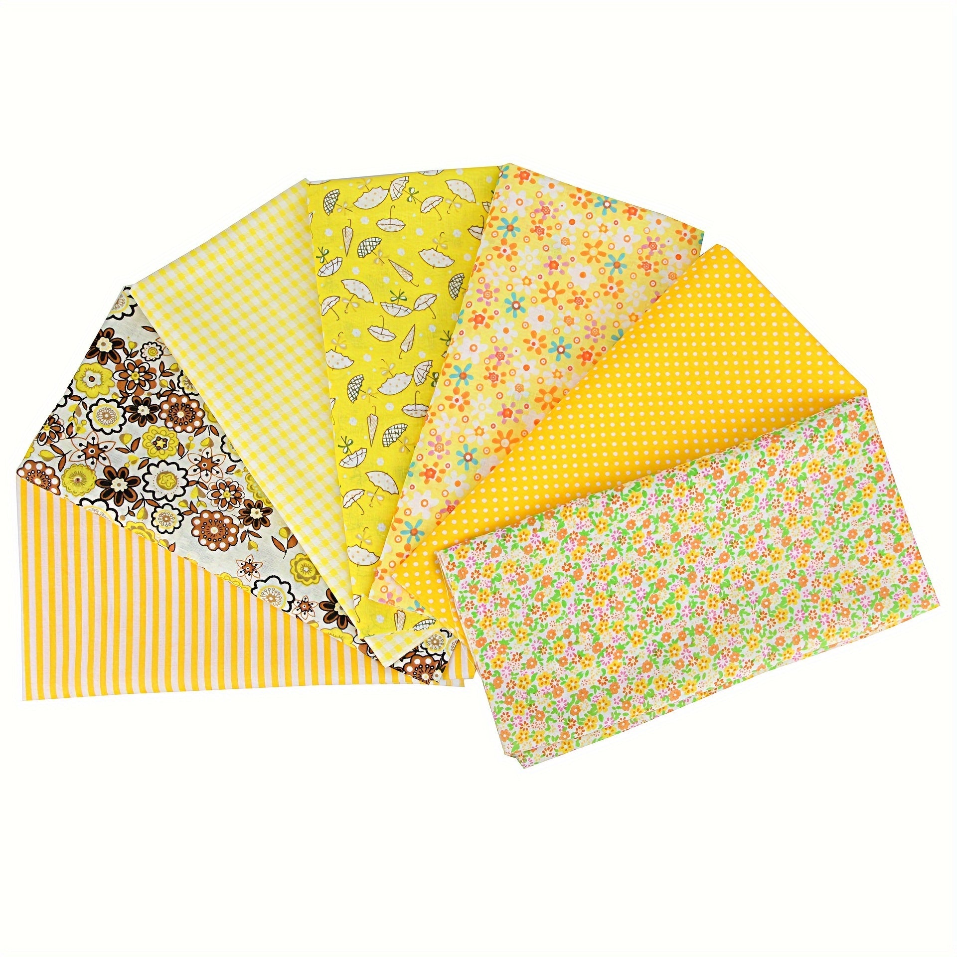 7pcs Yellow Floral Plaid Polka Dot Cloth Set for DIY Sewing Scrapbooking
