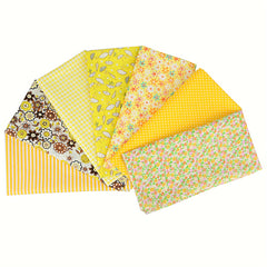 7pcs Yellow Floral Plaid Polka Dot Cloth Set for DIY Sewing Scrapbooking