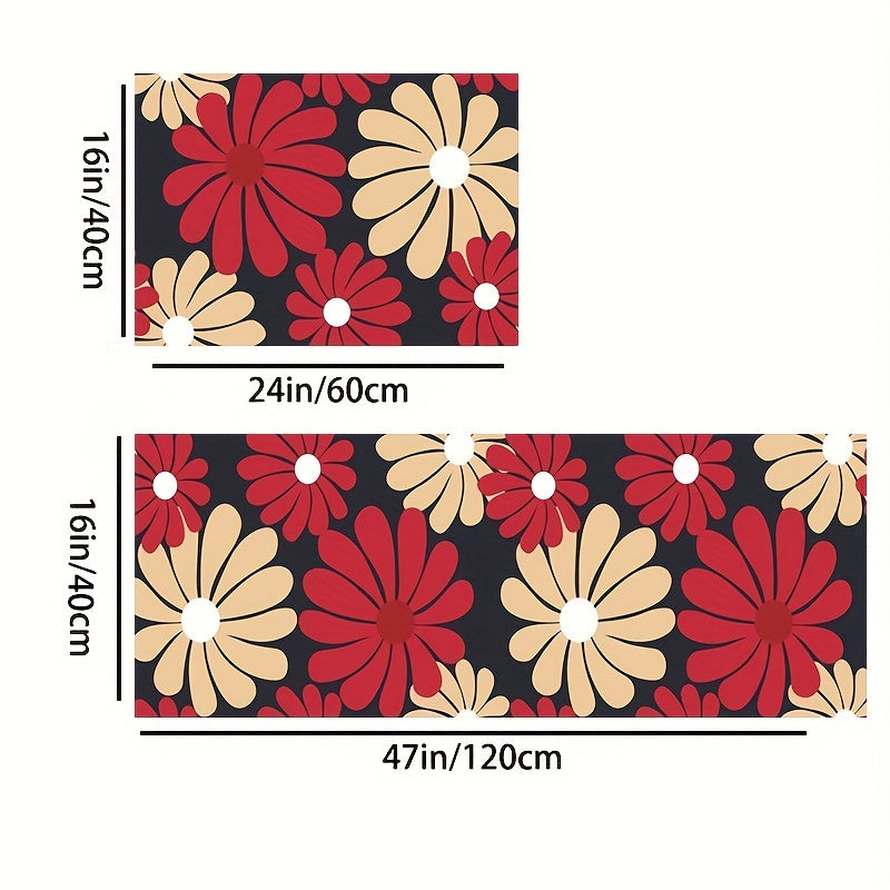 2pcs Vintage Floral Anti Fatigue Kitchen Rugs Non Slip Cushioned