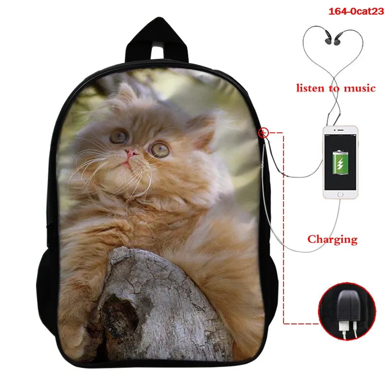 3D Animal Backpack for Women Kids School Boys Girls Cat Print Bag