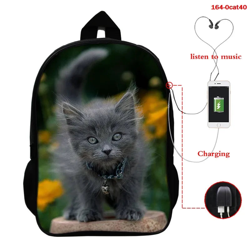 3D Animal Backpack for Women Kids School Boys Girls Cat Print Bag