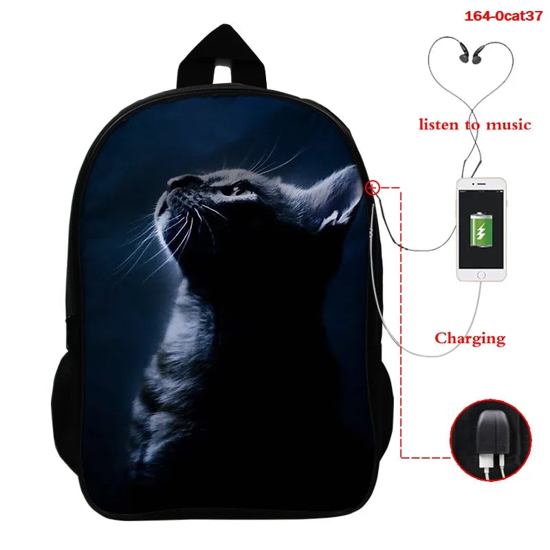 3D Animal Backpack for Women Kids School Boys Girls Cat Print Bag