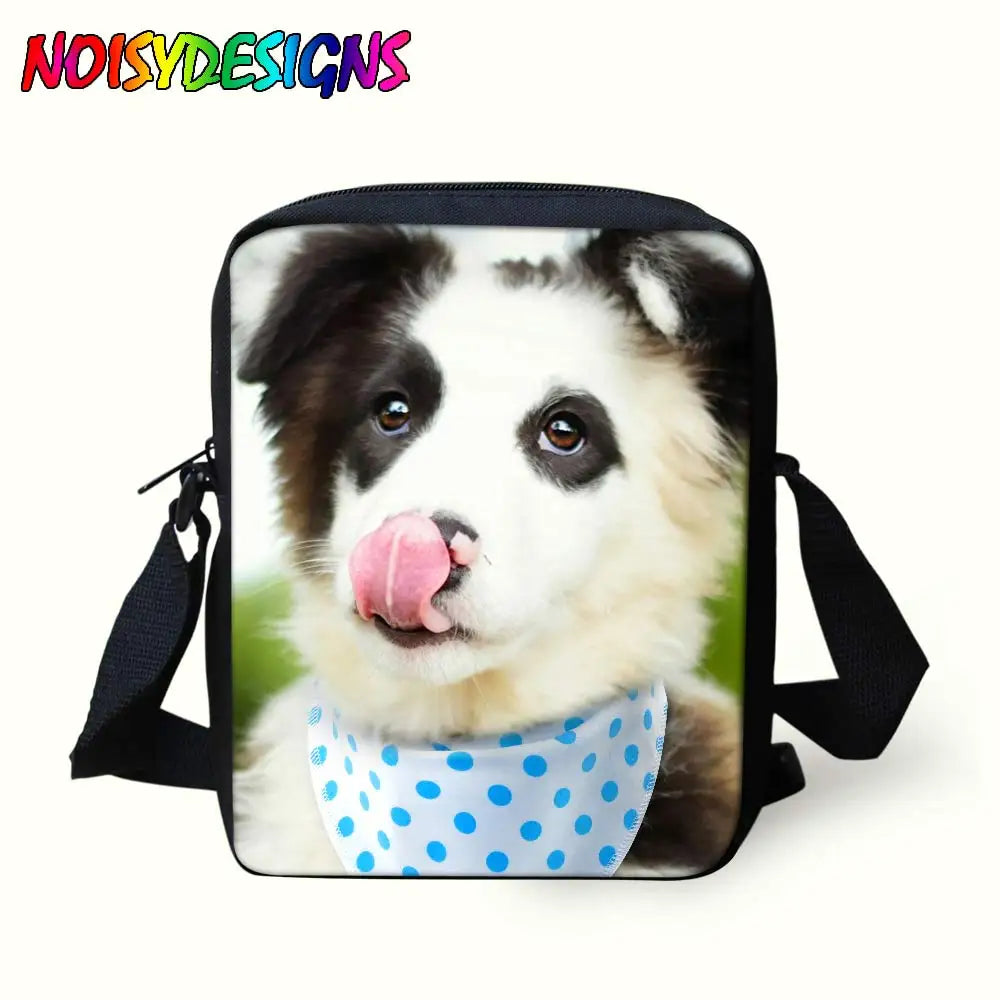 3D Animal Border Collie Print School Bags Students Small Crossbody Bag
