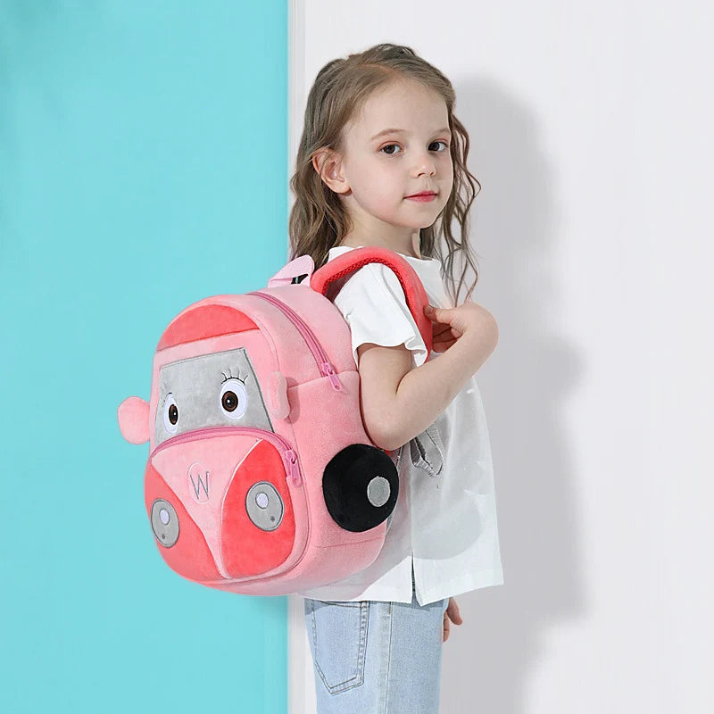 3D Cartoon Car School Backpacks for Boys Girls Plush Kindergarten Children