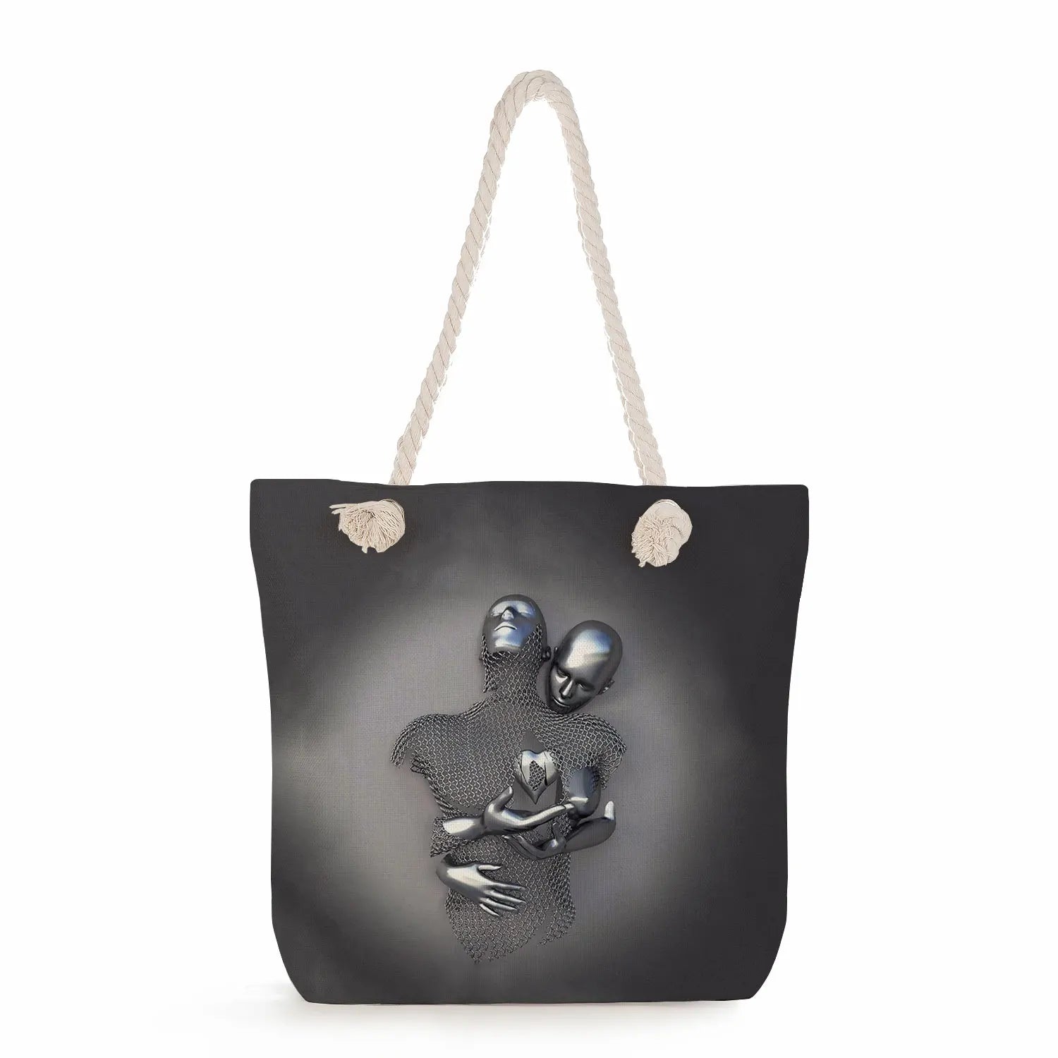 3D Love Heart Grey Art Print Tote Bag Women Shoulder Bag High Capacity Shopping