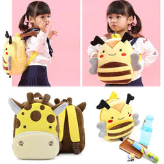 3D Plush Cartoon Kids Backpacks Kindergarten Bee Giraffe Animal School Bags