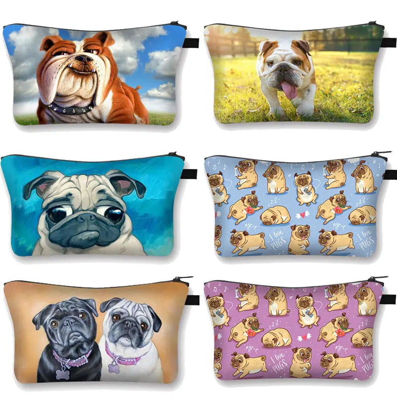 3D Pug Dog Cosmetic Bag for Makeup Organizer Women Mini Handbag