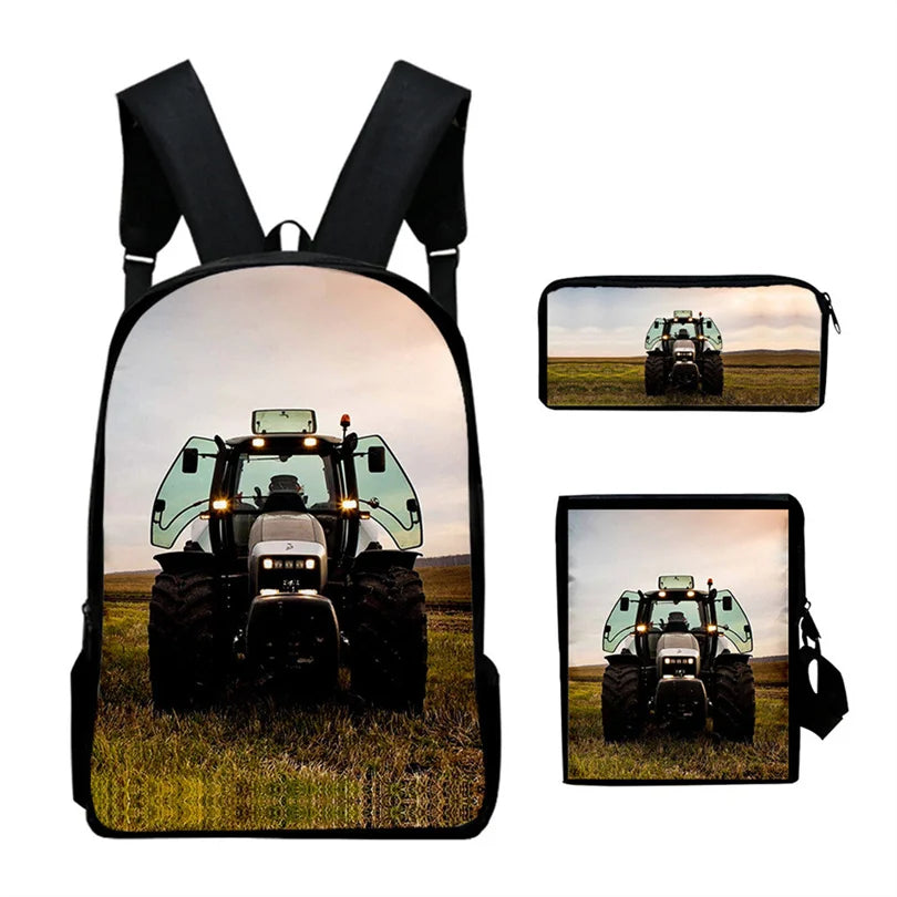 3D Tractor Print Backpack Children Bookbag School Bag Mochila Boys/Girls