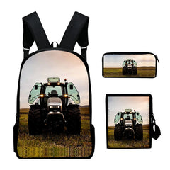 3D Tractor Print Backpack Children Bookbag School Bag Mochila Boys/Girls