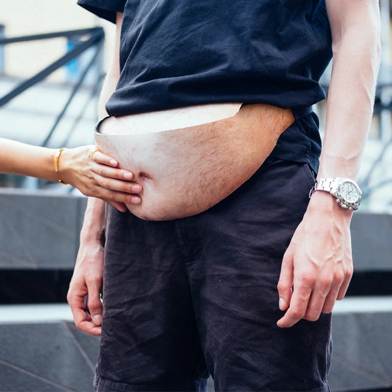 3D Woman Belly Pockets Belt Bag PU Novelty Men Beer Belly Waist Bag