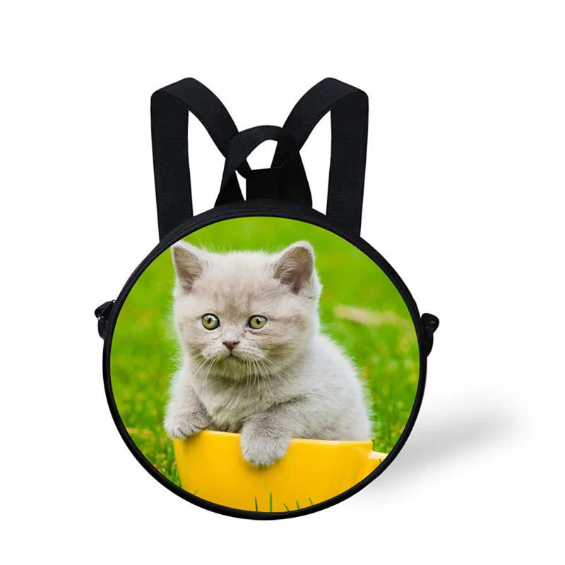 3d cat backpack for kids 3D Cat Print Kids Round Bag Kindergarten Backpack for Children