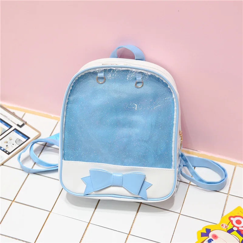 3PCS Women Backpack Double Shoulder Bag Bowknot Knapsack Transparent Bags
