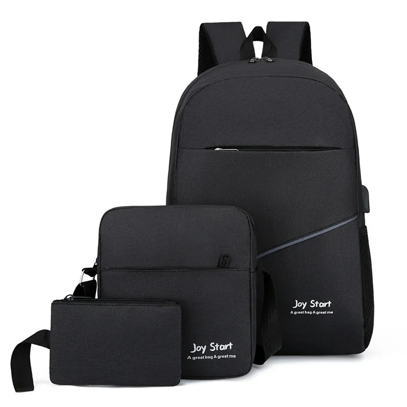 3Pcs College School Backpack for Men Canvas Travel Laptop Backpacks