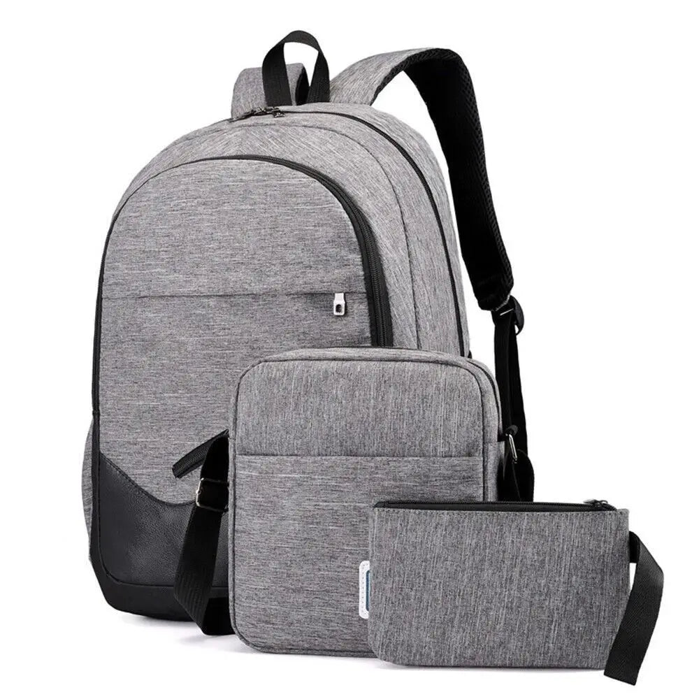 3Pcs Business Laptop Backpack Canvas Travel Shoulder Bag for Men Women