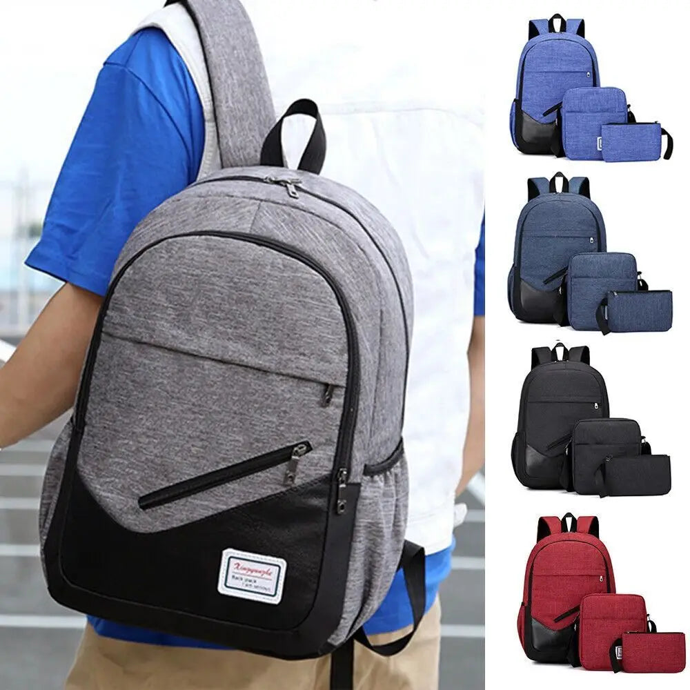 3Pcs Business Laptop Backpack Canvas Travel Shoulder Bag for Men Women