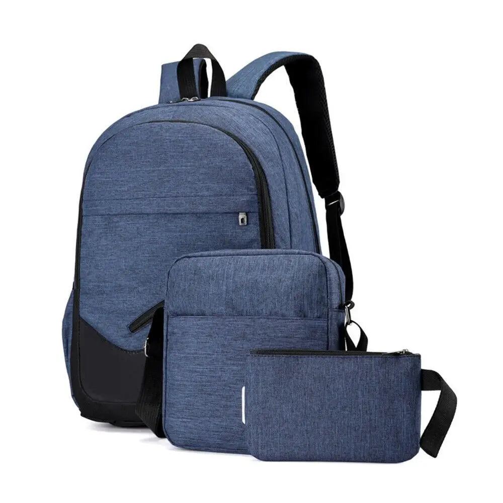 3Pcs Business Laptop Backpack Canvas Travel Shoulder Bag for Men Women