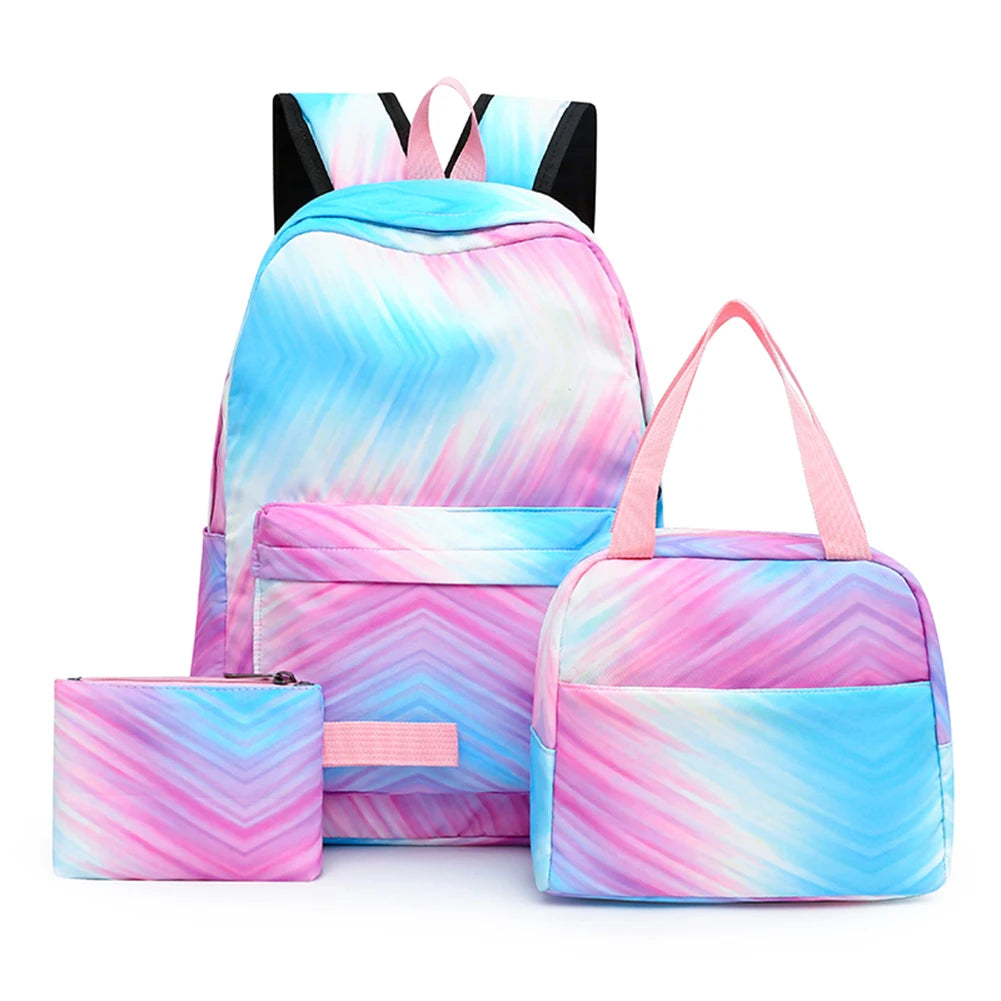 3Pcs Set Girls Backpack Waterproof Student Laptop Bookbag Mochila
