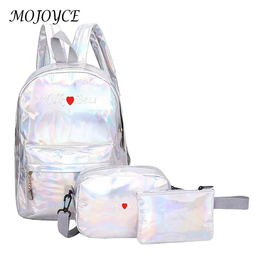 3Pcs/Set Solid Leather Backpack School Bag Travel Shopping
