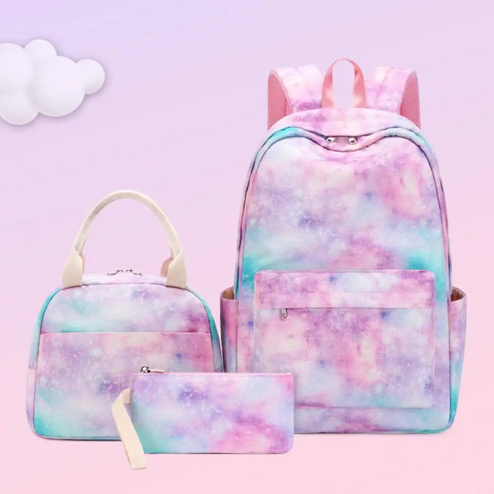 3Pcs/Set Starry Print Student Backpack - Lightweight Bookbag, Handbag, Pencil Ba