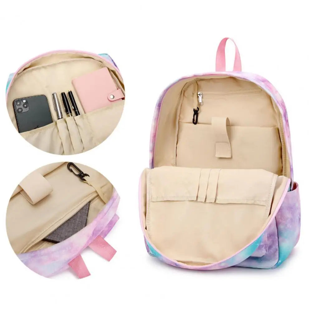 3Pcs/Set Starry Print Student Backpack - Lightweight Bookbag, Handbag, Pencil Ba