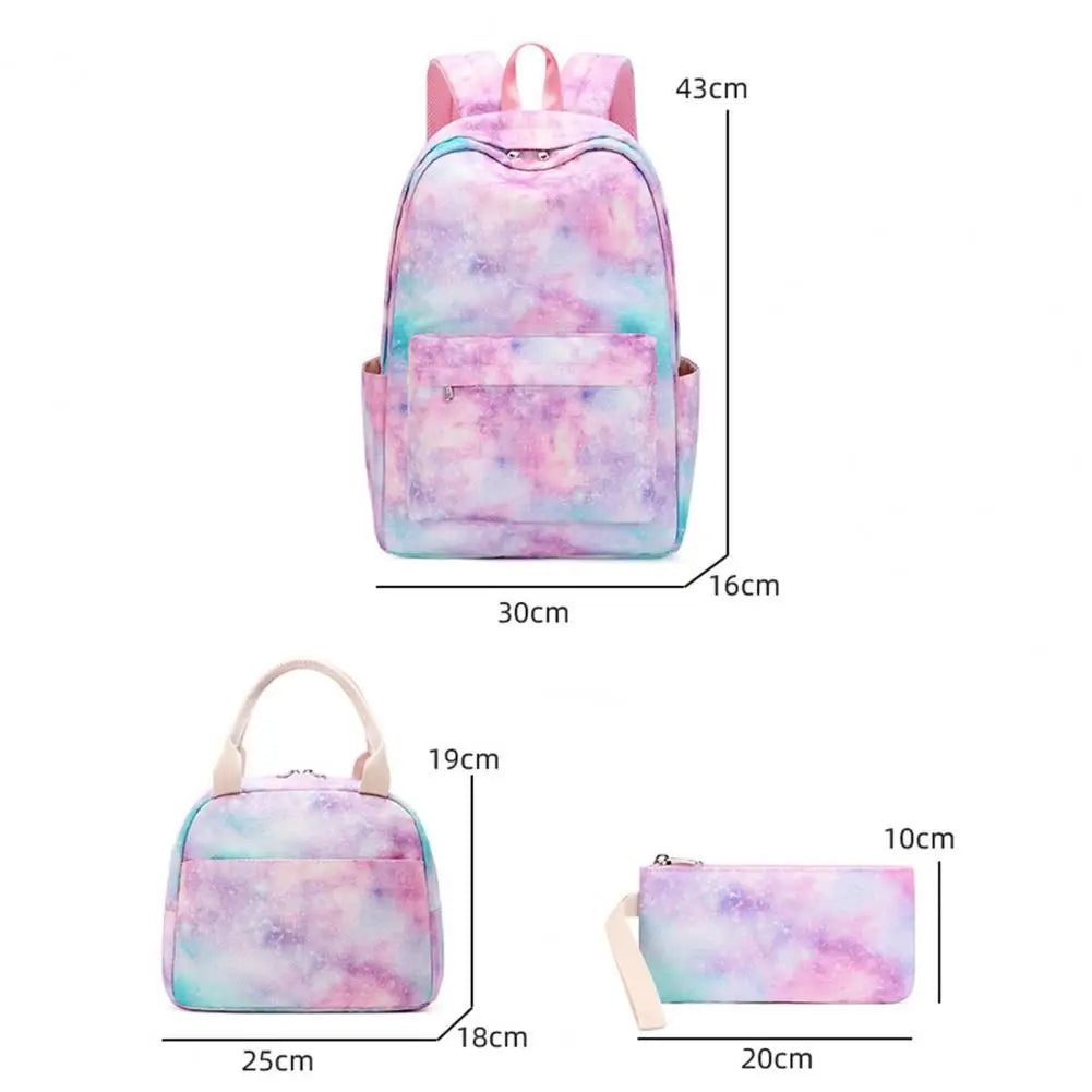 3Pcs/Set Starry Print Student Backpack - Lightweight Bookbag, Handbag, Pencil Ba
