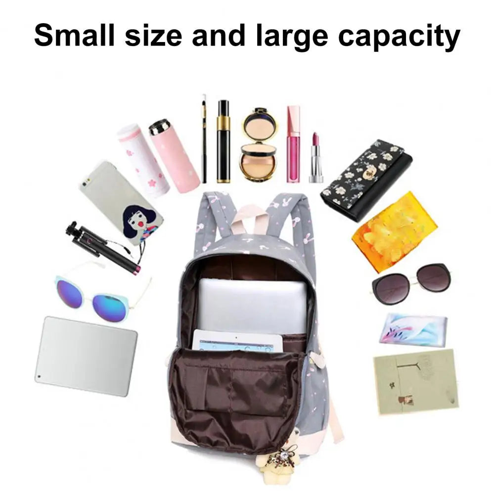 3Pcs/Set Rabbit Print Student Backpack, Adjustable Strap, Large Capacity Bookbag