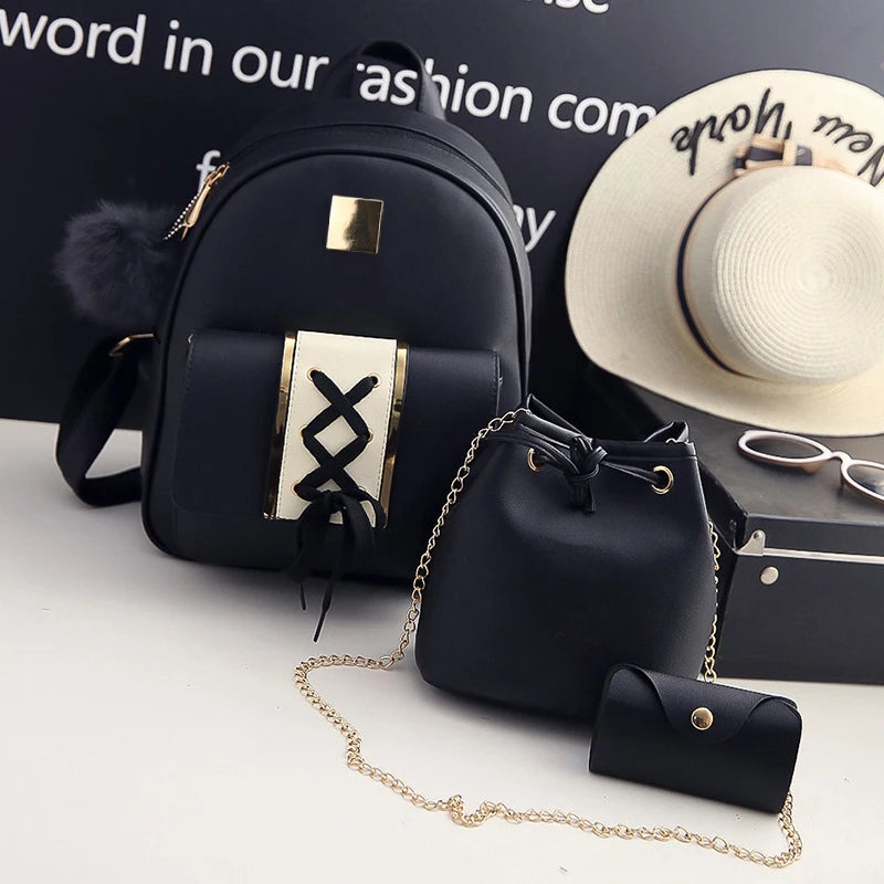 3Pcs Women Backpack Set Casual Backpack Bucket Bag Purse for Teenagers