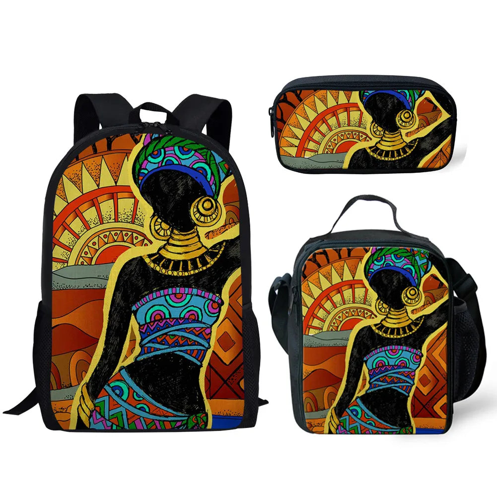 3Pcs Girls School Bags Set, Back To School Backpack, African American Art