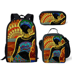 3Pcs Girls School Bags Set, Back To School Backpack, African American Art