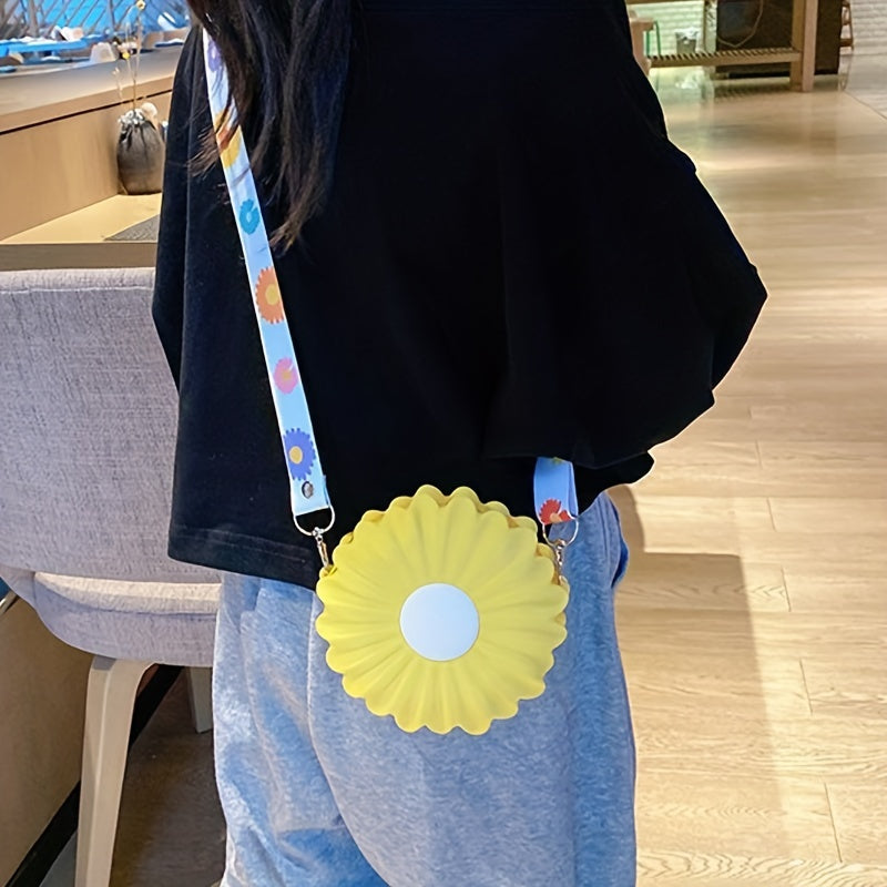 Girls Flower Silicone Zipper Messenger Bag With Bowknot Pendant