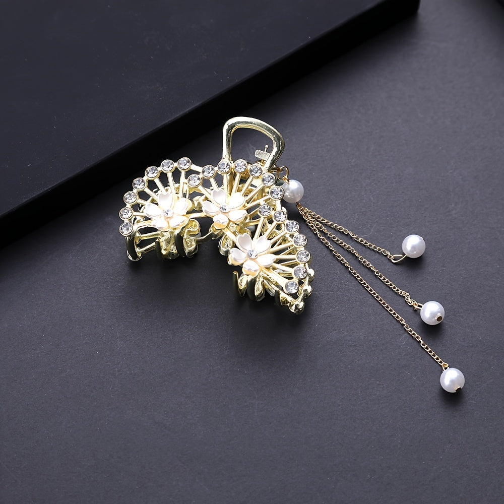 Chinese Style Rose Hair Clip Alloy Hairpin Decorated With Rhinestones Tassel
