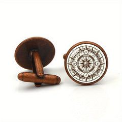 Retro Compass Time Cufflinks Tie Clip Set